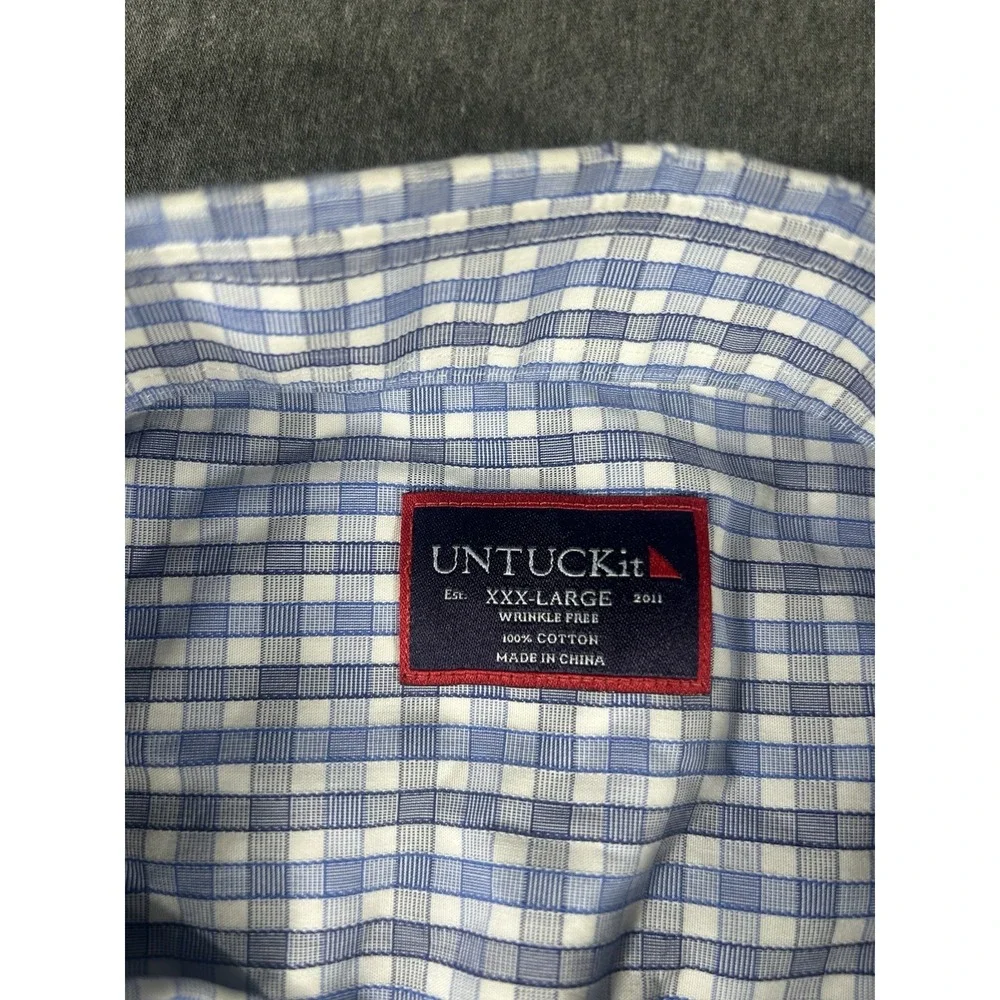 UNTUCKit Men's‎ 3XL Wrinkle Free 100% Cotton Blue White Checkered